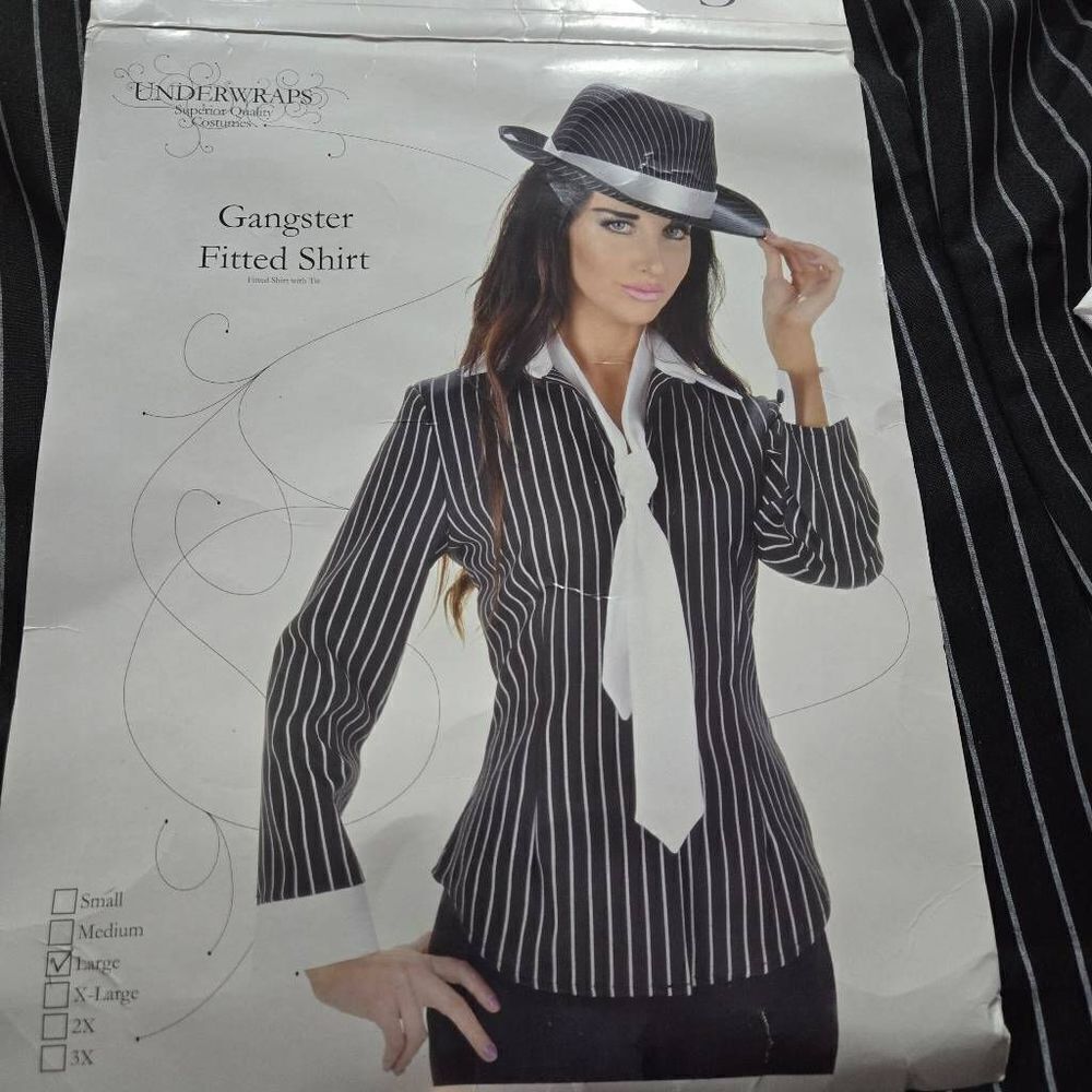 Underwraps Womens Black and White Striped Gangster Fitted Shirt Halloween Costum